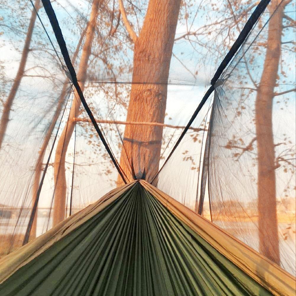 (khaki)Camping Hammock with Mosquito Net, 2 person - BagNook