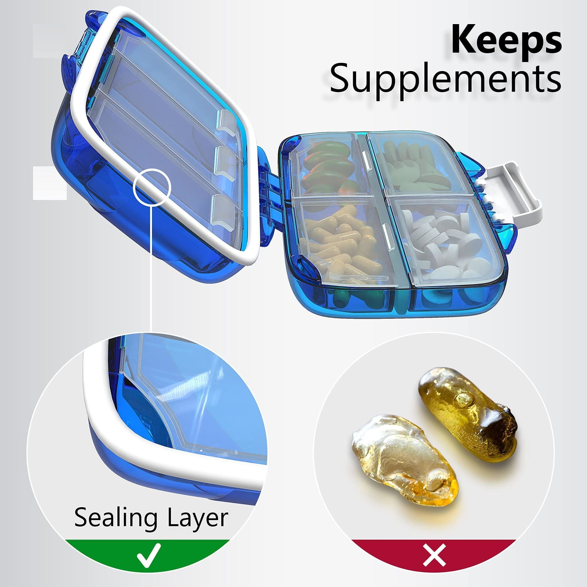 Travel Pill Organizer - 7 Compartments - Blue - BagNook