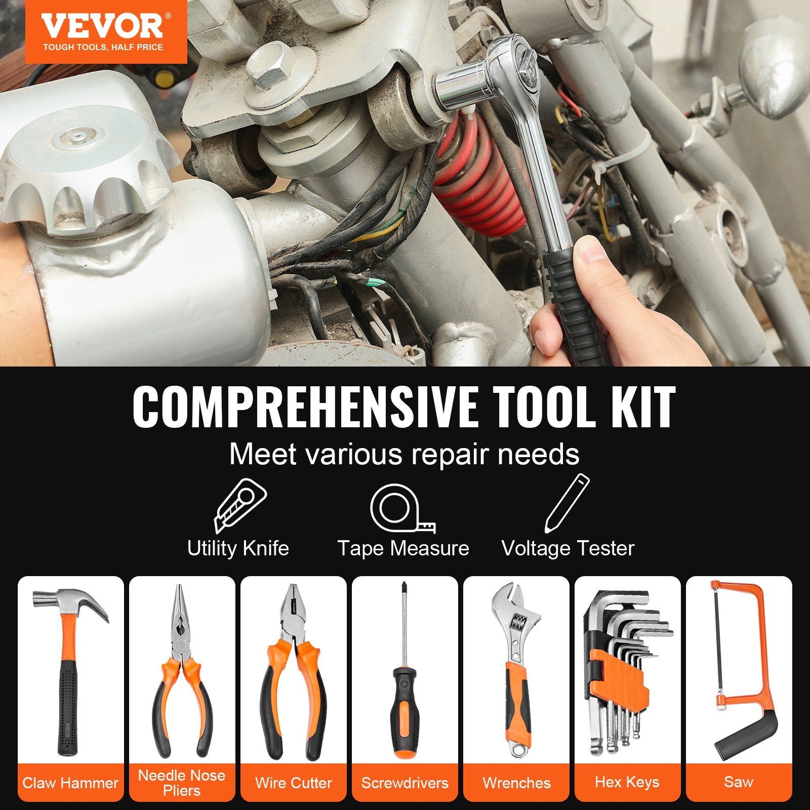 VEVOR 216pc Tool Kit - General Household Hand Tool Set - BagNook