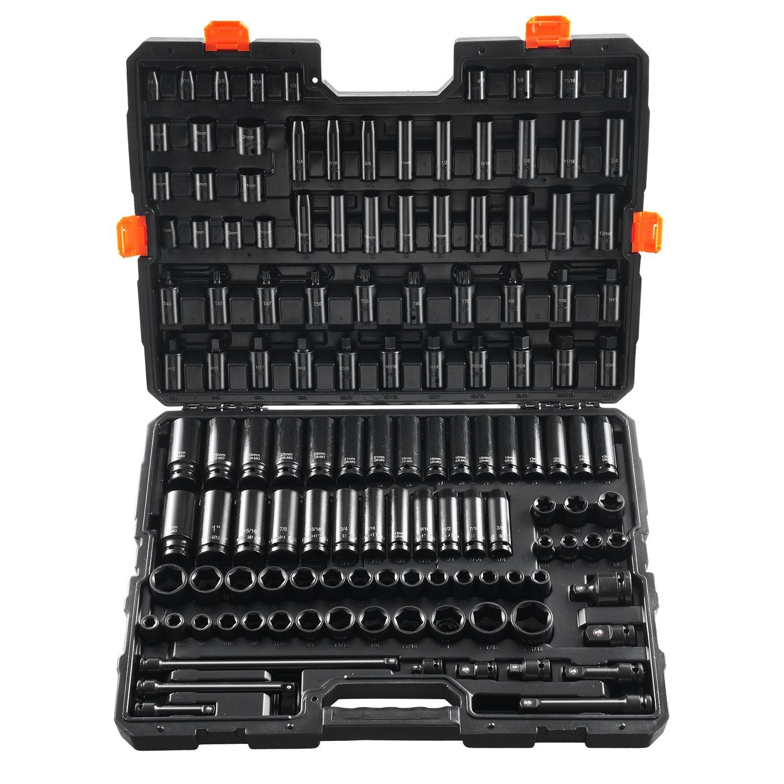 VEVOR Impact Sockets Set 130pc 6pt 3/8,1/2 Ratchet Tool Kit w/Readable Markings - BagNook