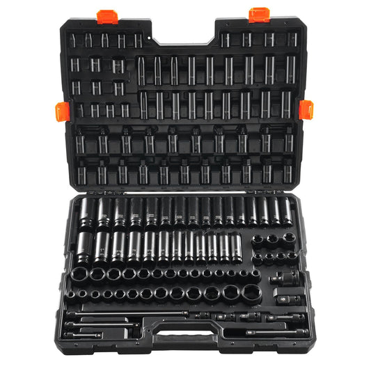 VEVOR Impact Sockets Set 130pc 6pt 3/8,1/2 Ratchet Tool Kit w/Readable Markings - BagNook