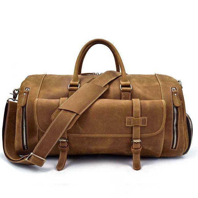 (brown)The Bard Weekender | Handmade Leather Duffel - BagNook