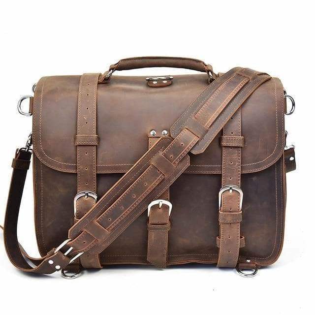 (brown)The Gustav Messenger Bag | Large Vintage Leather Bag - BagNook