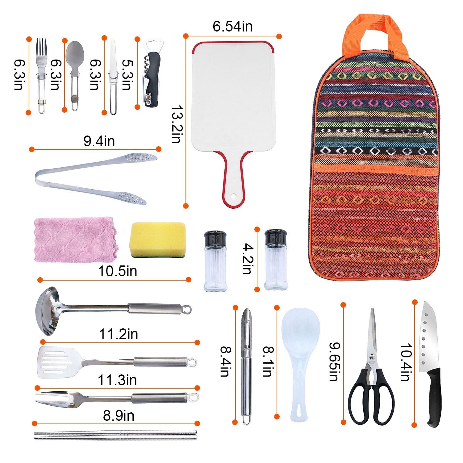 19Pcs Camping & Picnicking Cooking Utensil Kit with Storage Bag - BagNook