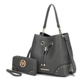 Load image into Gallery viewer, (charcoal)Callie Solid Bucket Bag with Matching Wallet by Mia K - BagNook