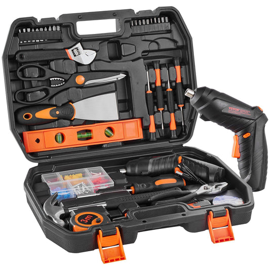 VEVOR 96pc Household Hand Tool Set w/Cordless Screwdriver - BagNook