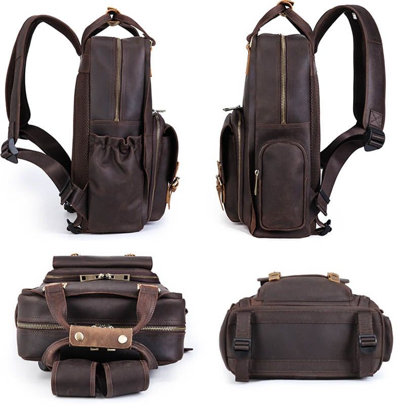 The Gaetano | Large Leather Backpack Camera Bag w/Tripod Holder - BagNook