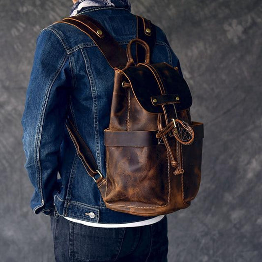 The Olaf Rucksack | Vintage Leather Travel Backpack w/adj Straps - BagNook