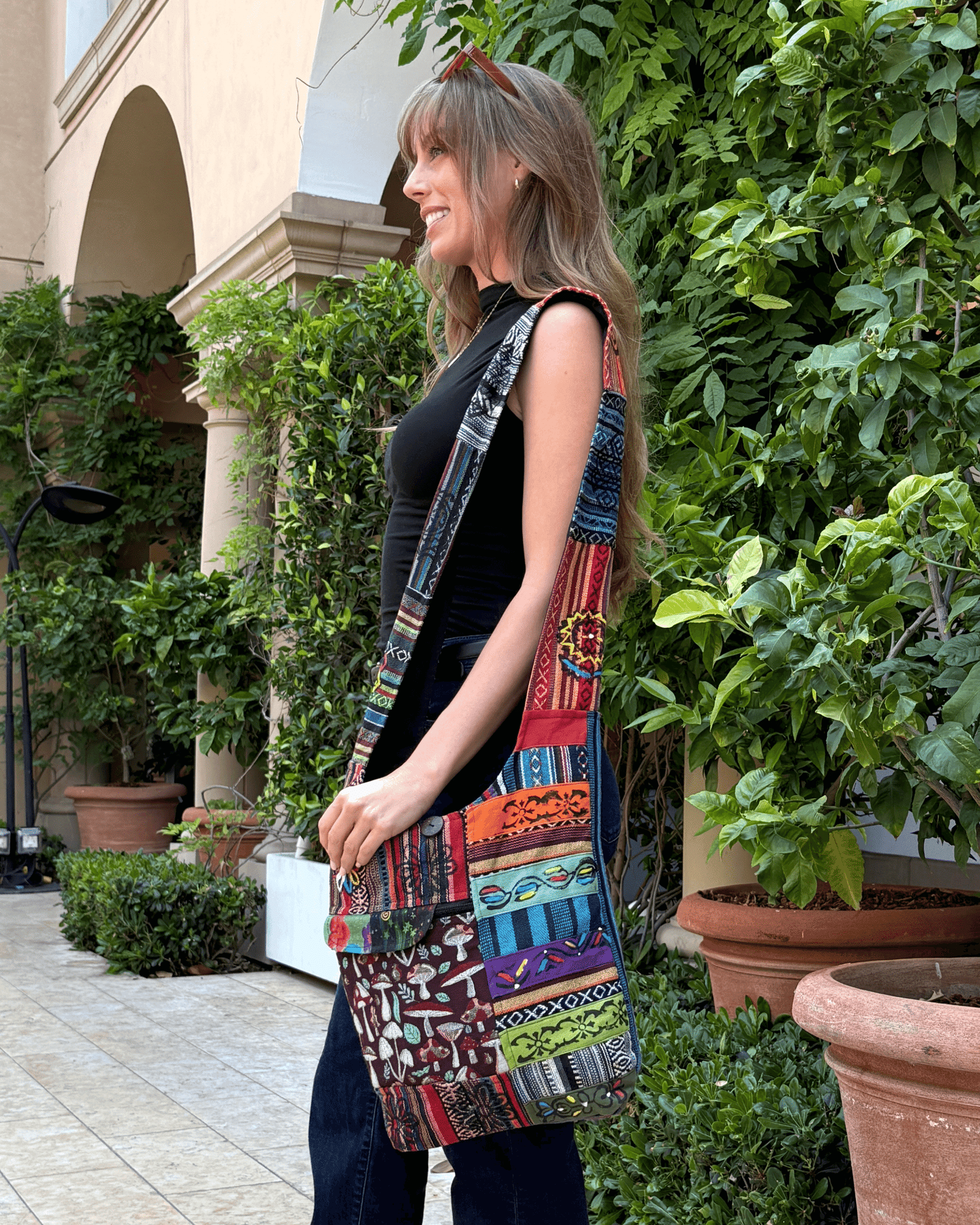 Kathmandu Collection | Tribal Stripe Patchwork Crossbody/Hobo Bag - BagNook