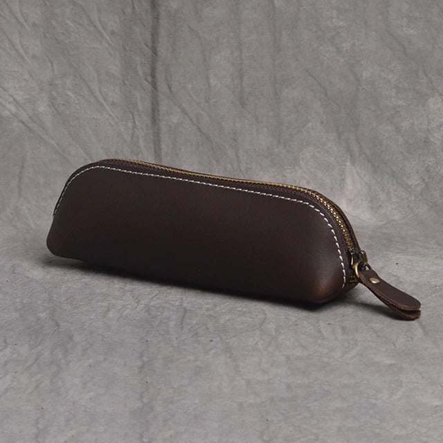 (dark brown)The Paavo Leather Pen Case | Leather Makeup Pouch - BagNook