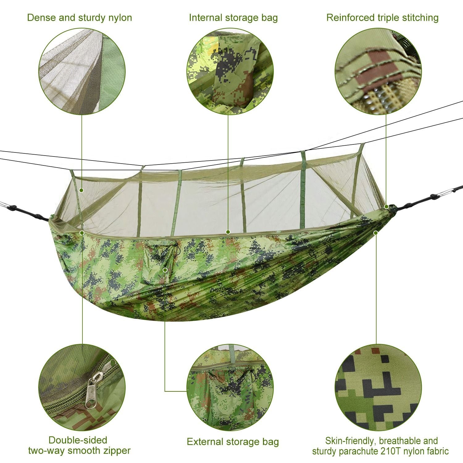 (camouflage)Camping Hammock with Mosquito Net, 2 person - BagNook