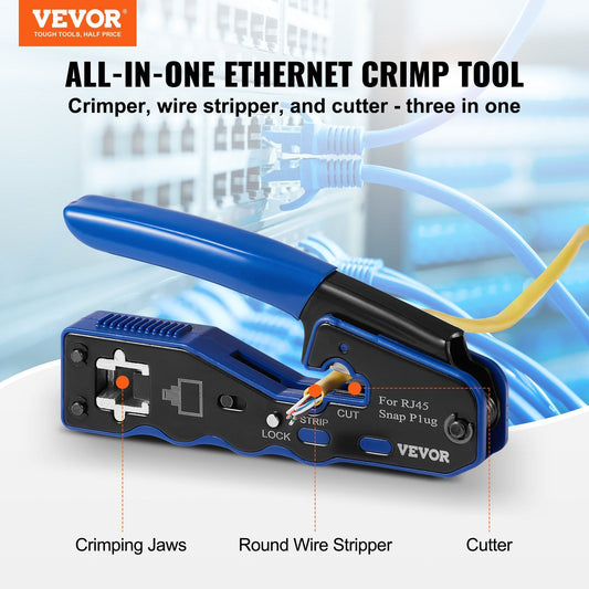 VEVOR Ethernet Crimping Tool Kit, 8-Position Cat5e / Cat6 / Cat6a - BagNook
