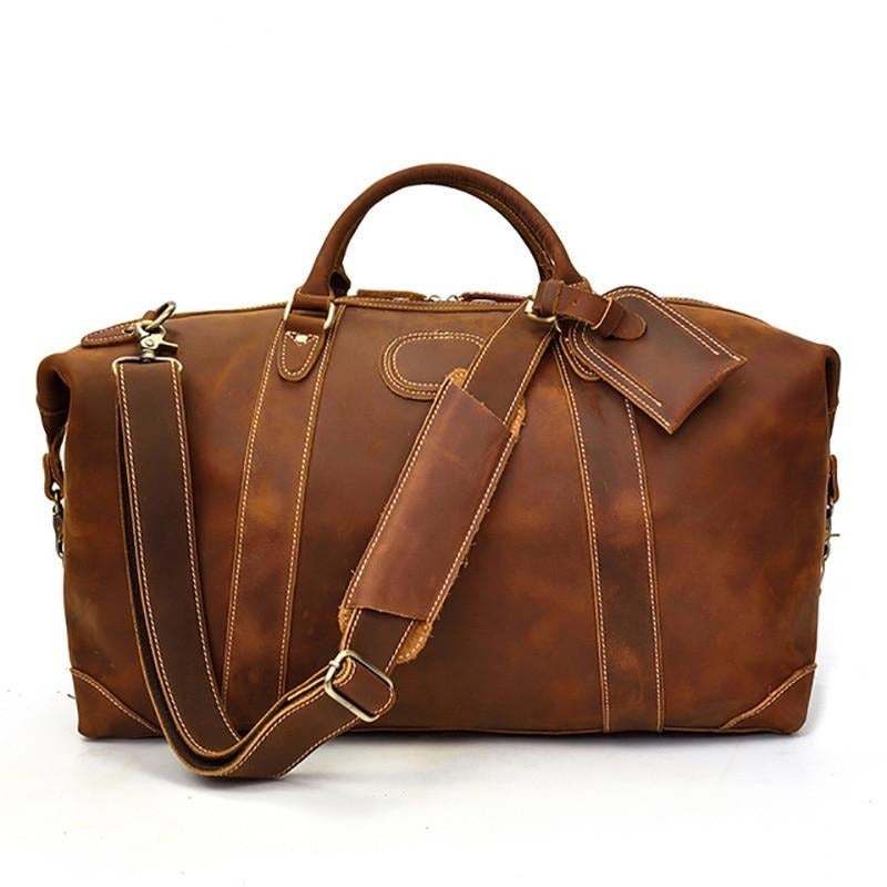 (brown)The Eira Duffel Bag | Vintage Leather Weekender - BagNook