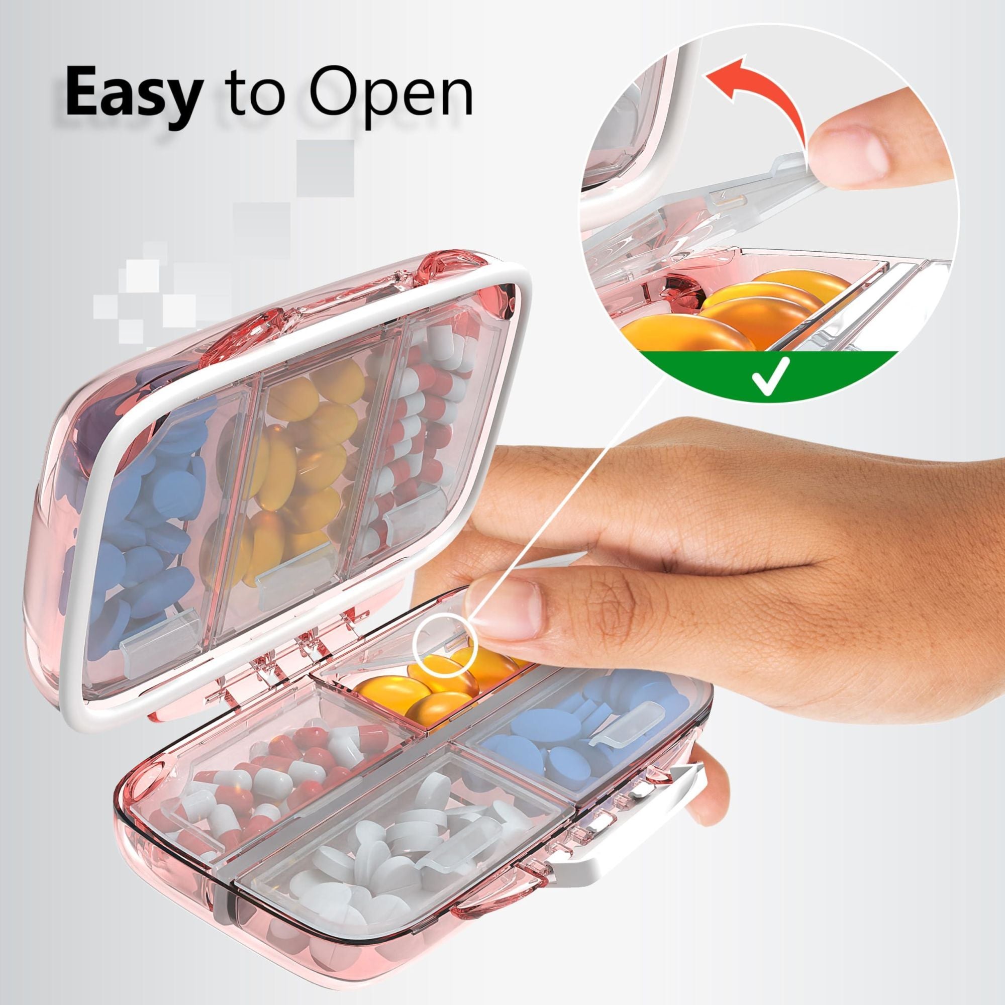Travel Pill Organizer - 7 Compartments - Rose - BagNook