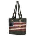 Load image into Gallery viewer, (green)Vera Vegan Leather Patriotic Flag Women Tote by Mia K - BagNook