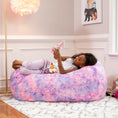 Load image into Gallery viewer, Jaxx Saxx 4 ft Sofa Bean Bag Couch - Faux Fur - Unicorn Pink - BagNook