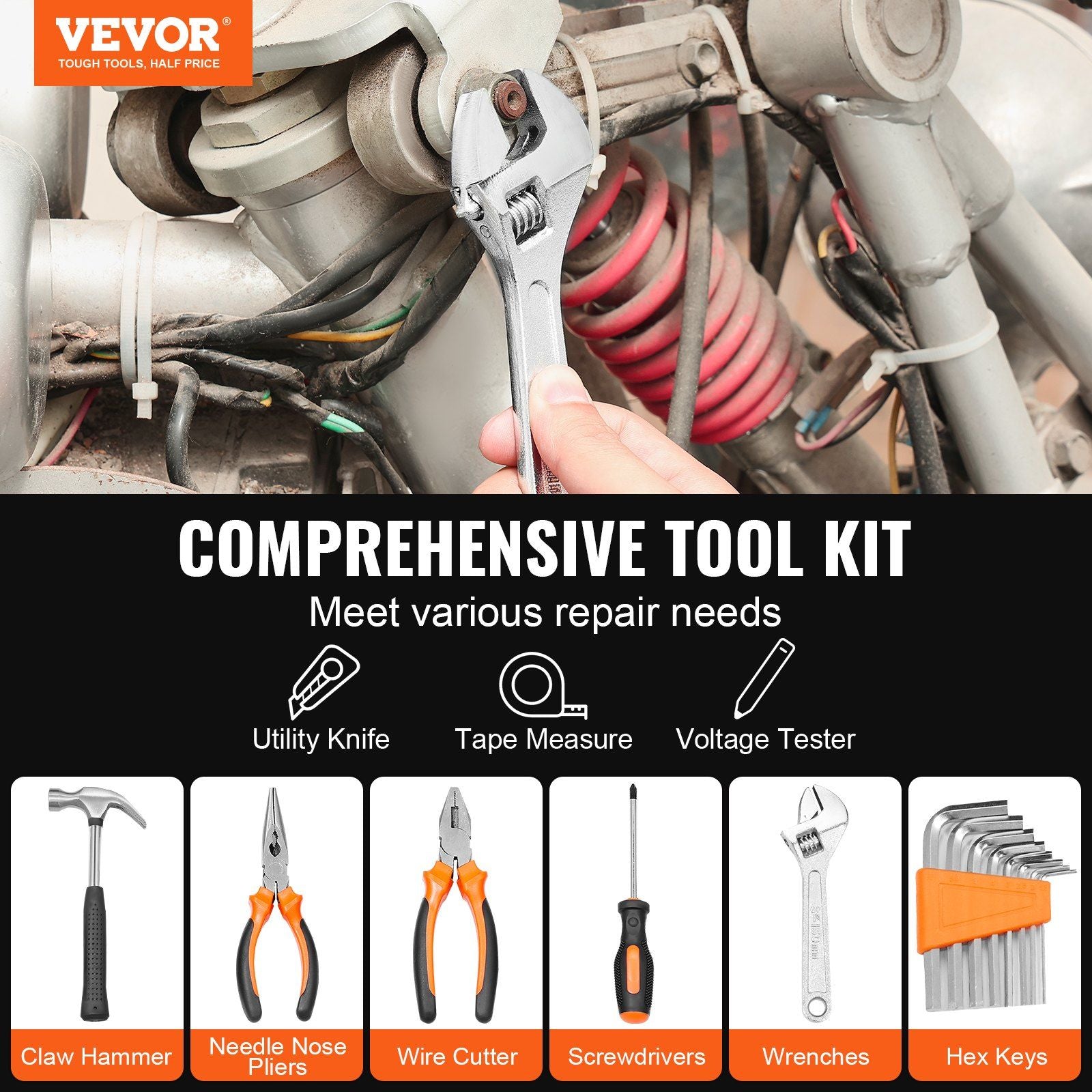VEVOR 132 Piece General Household DIY Hand Tool Set - BagNook
