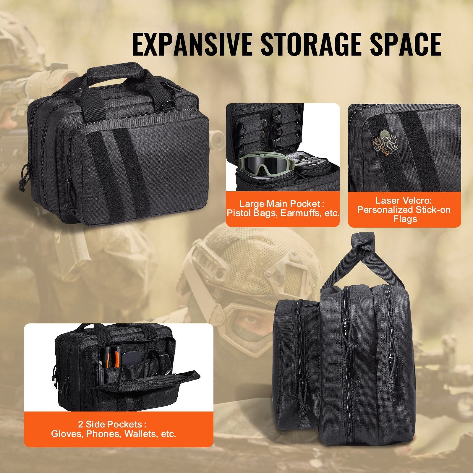 VEVOR Tactical Pistol Bag with 2 Pistol Cases - Black - BagNook