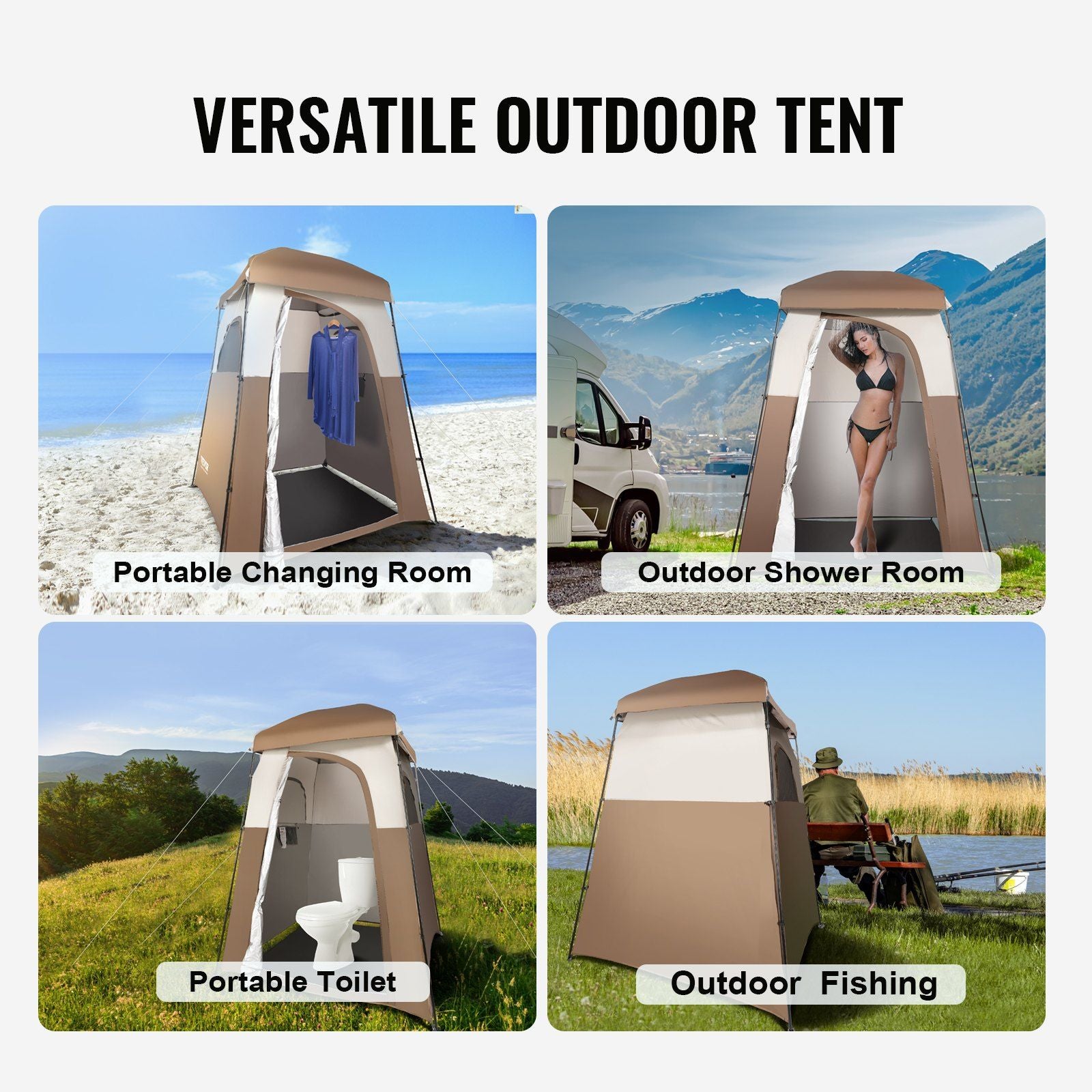 VEVOR Camping Shower Tent, 83" x 42" x 83" 2 Rooms - BagNook