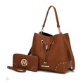 Load image into Gallery viewer, (cognac brown)Callie Solid Bucket Bag with Matching Wallet by Mia K - BagNook