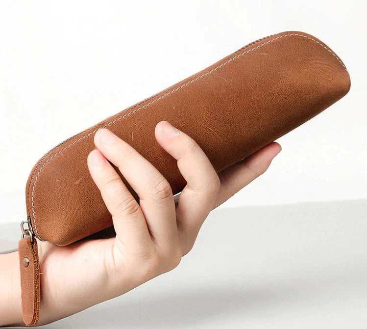 (brown)The Paavo Leather Pen Case | Leather Makeup Pouch - BagNook