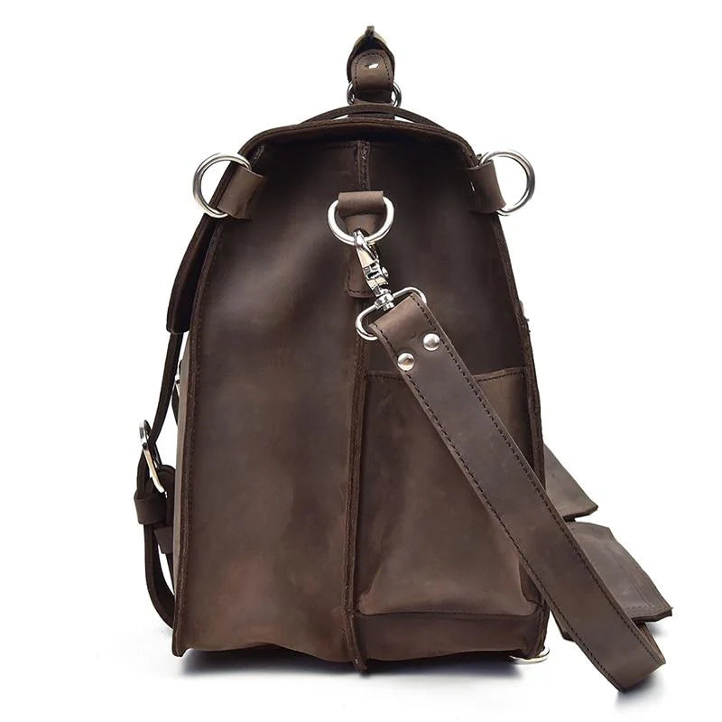 (dark brown)The Gustav Messenger Bag | Large Vintage Leather Bag - BagNook