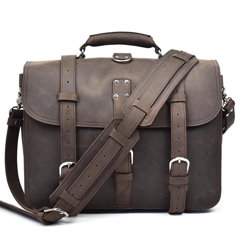 (dark brown)The Gustav Messenger Bag | Large Vintage Leather Bag - BagNook