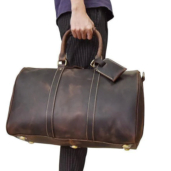 (dark brown)The Brandt Weekender | Small Leather Duffle Bag - BagNook