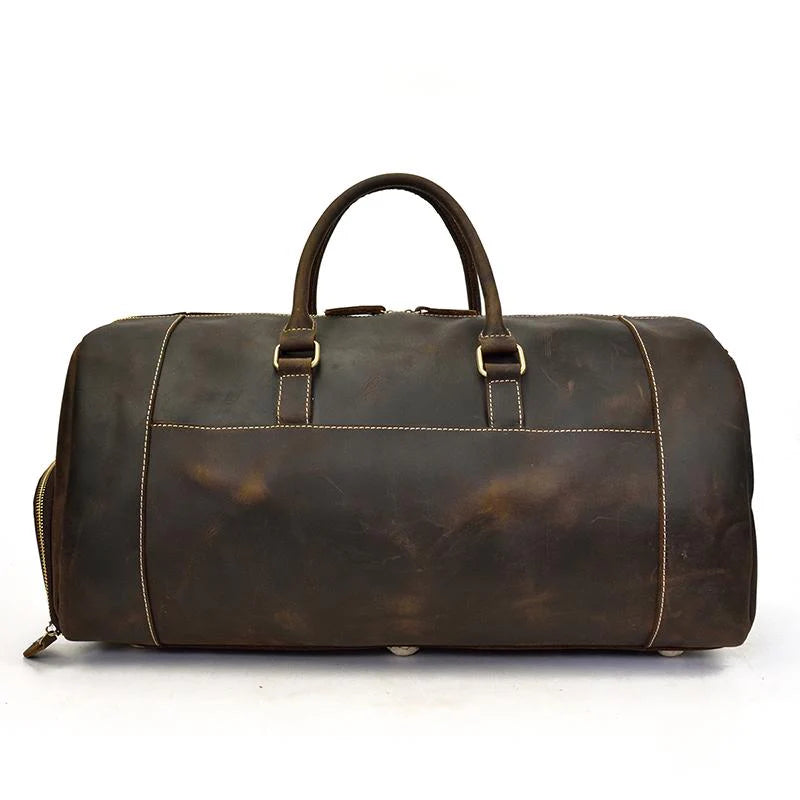 (dark brown)The Bard Weekender | Handmade Leather Duffel - BagNook