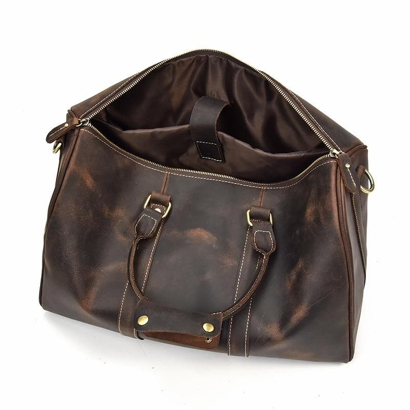 (dark brown)The Brandt Weekender | Small Leather Duffle Bag - BagNook