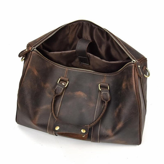(dark brown)The Brandt Weekender | Small Leather Duffle Bag - BagNook