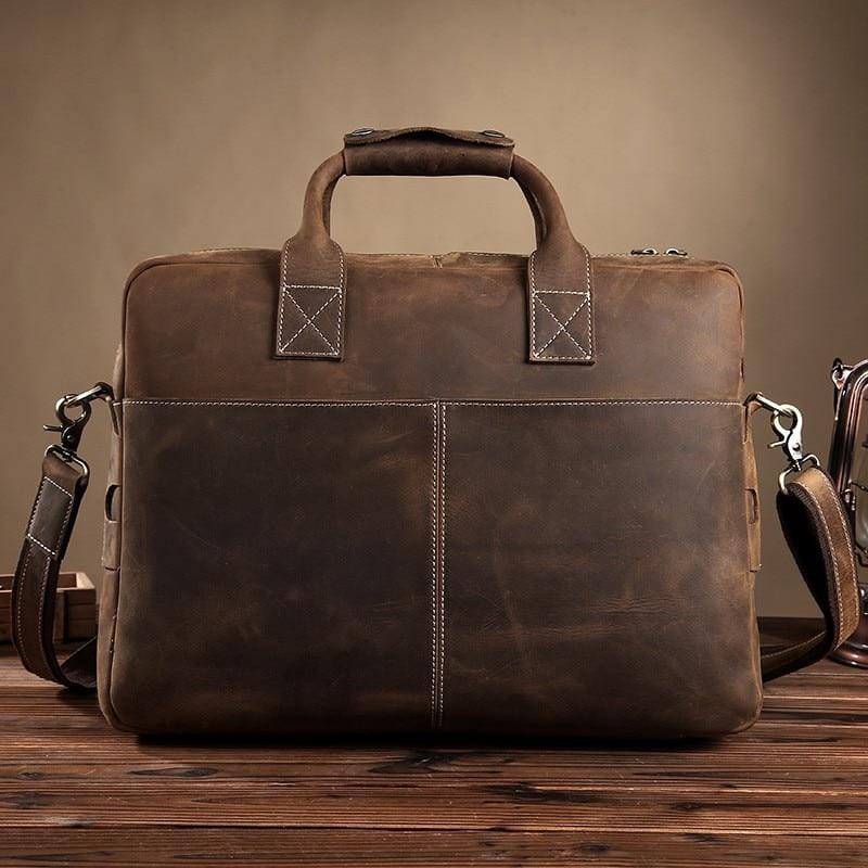The Welch Briefcase | Vintage Leather Messenger Bag w/adj Straps - BagNook