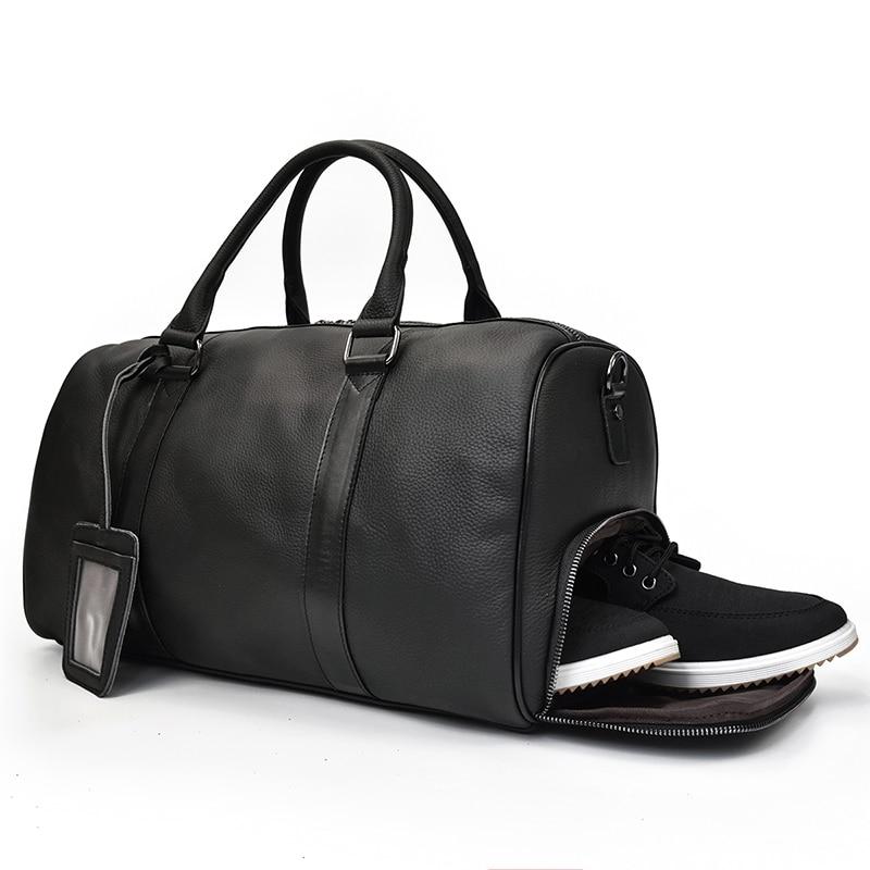 (black)The Endre Weekender | Vintage Leather Duffle Bag - BagNook