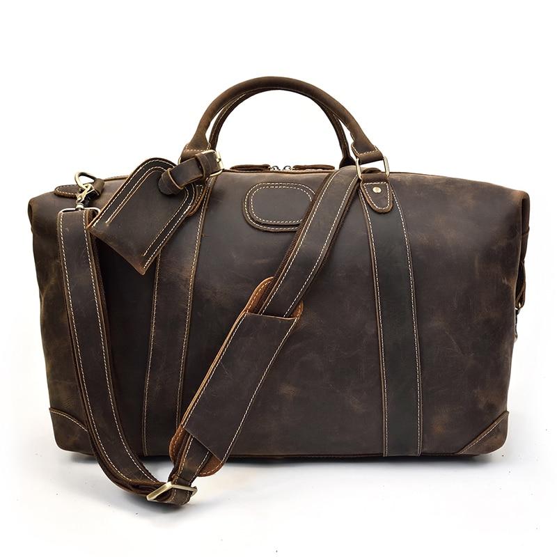 (dark brown)The Eira Duffel Bag | Vintage Leather Weekender - BagNook