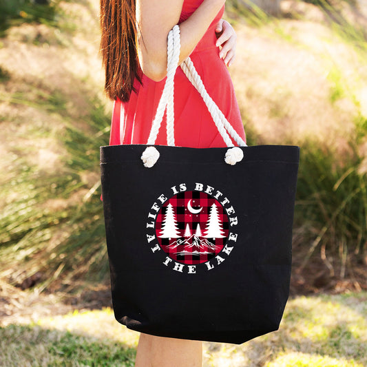 Viv & Lou Castaway Tote | Better at the Lake, Black Buffalo Check