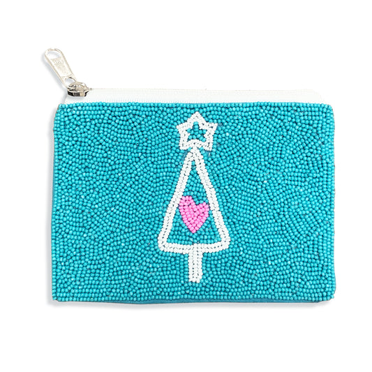 Aqua Christmas Tree Beaded Coin Purse by Viv & Lou® - BagNook