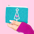 Load image into Gallery viewer, Aqua Christmas Tree Beaded Coin Purse by Viv & Lou® - BagNook
