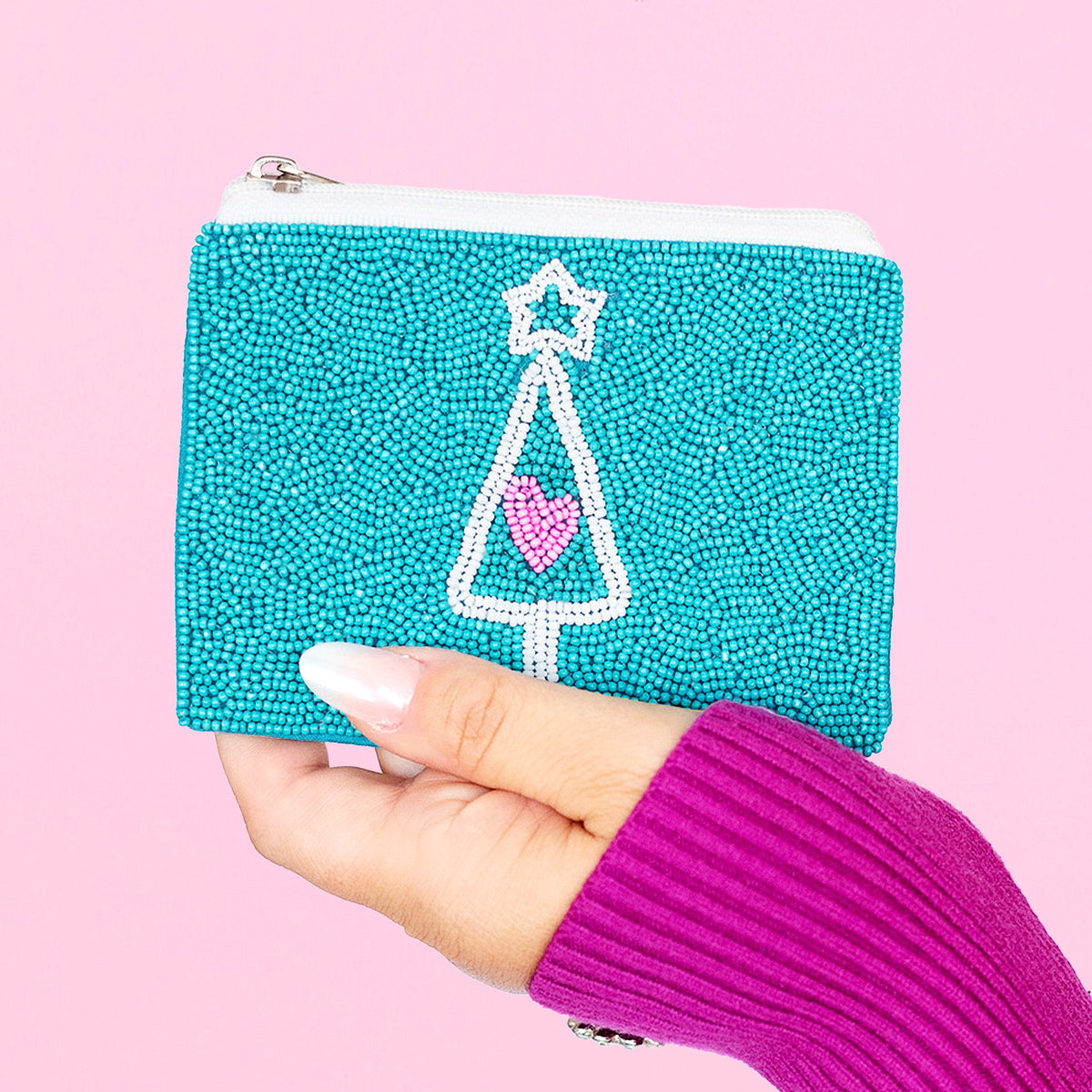 Aqua Christmas Tree Beaded Coin Purse by Viv & Lou® - BagNook