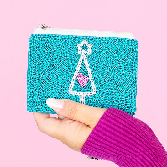 Aqua Christmas Tree Beaded Coin Purse by Viv & Lou® - BagNook