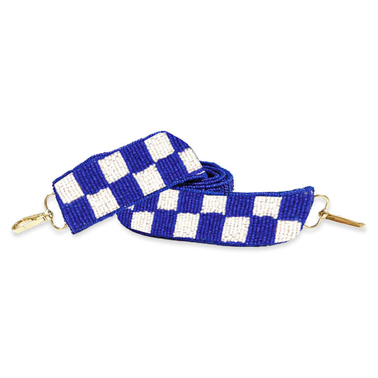 Royal Blue Check Beaded - Cross Strap by Viv & Lou® - BagNook