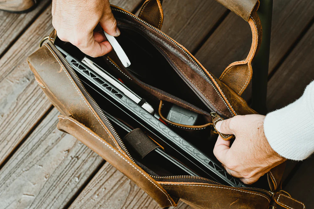 The Welch Briefcase | Vintage Leather Messenger Bag w/adj Straps - BagNook