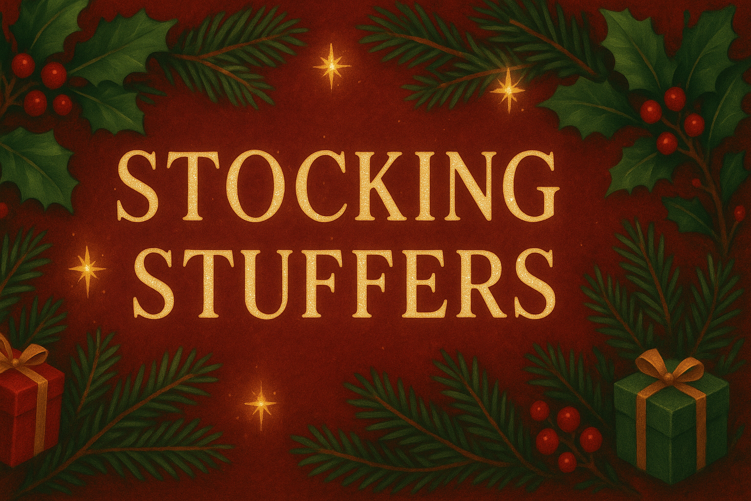 banner image that says "stocking stuffers" and is Christmas themed
