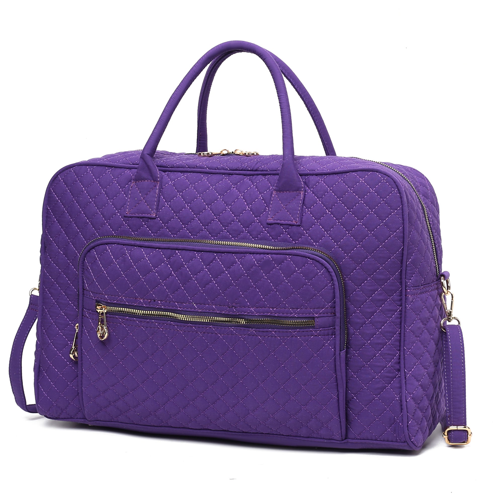(purple)Jayla Solid Quilted Cotton Duffel Bag by Mia K - BagNook