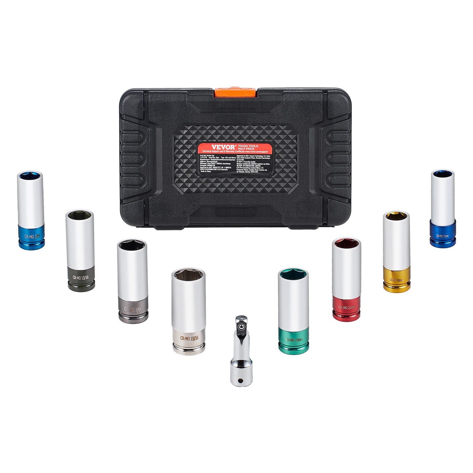 VEVOR Lug Nut Impact Socket Set 1/2 Metric and SAE 6pt Deep Socket - BagNook
