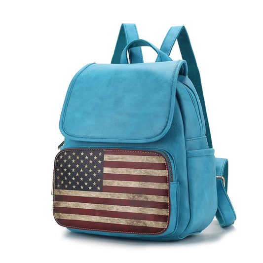 (turquoise)Regina Vegan Leather FLAG Backpack by Mia K - BagNook