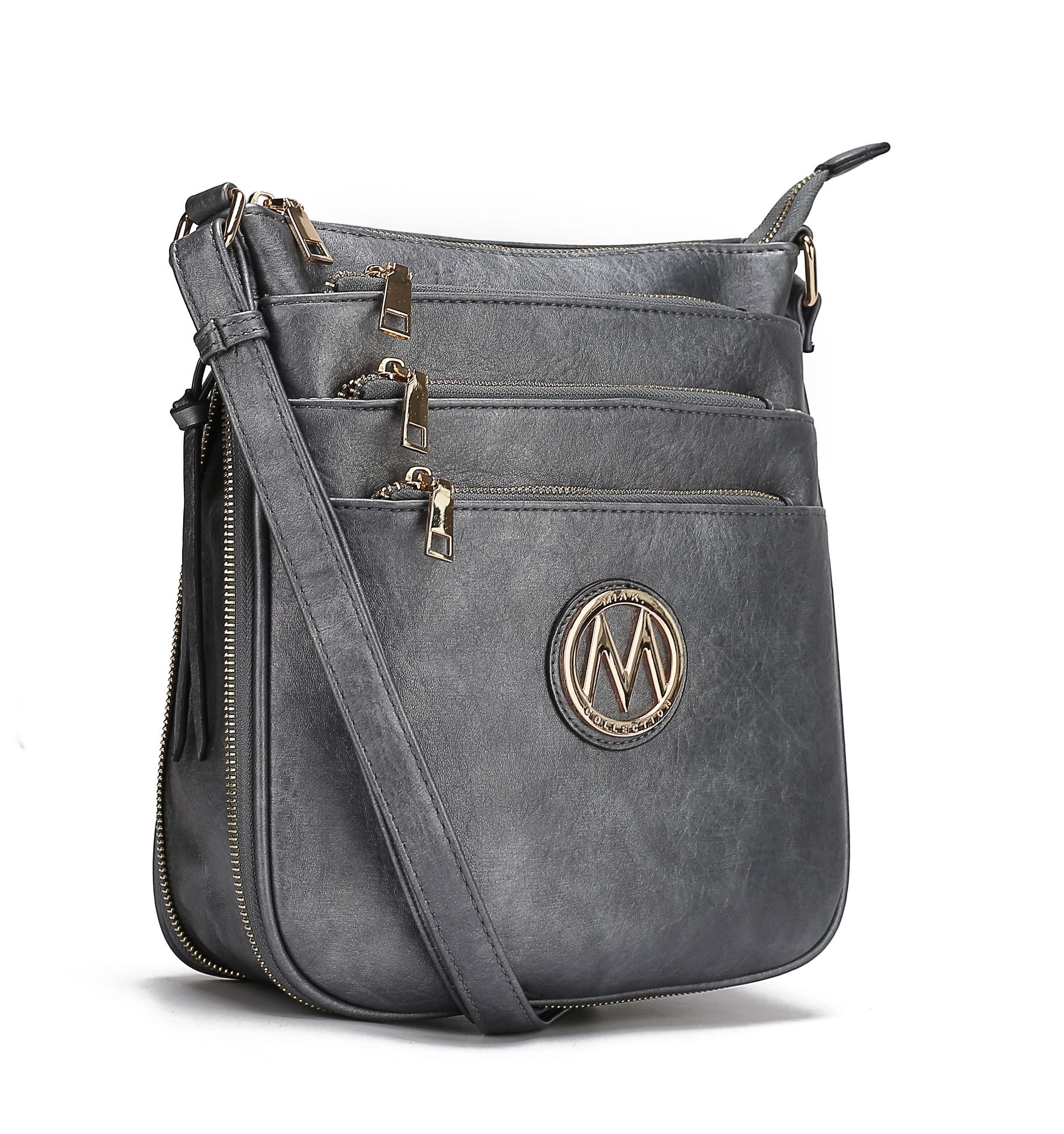 (pewter)Salome Multi Compartment Crossbody by Mia K - BagNook