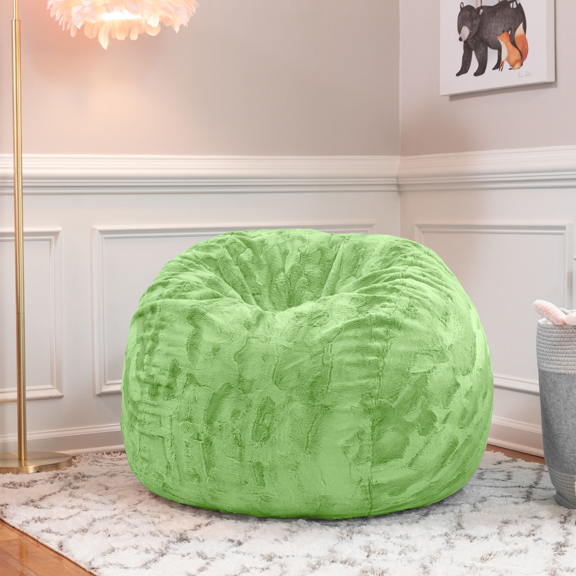 Jaxx Saxx 3 ft Bean Bag Chair - Faux Fur - Lime Green - BagNook