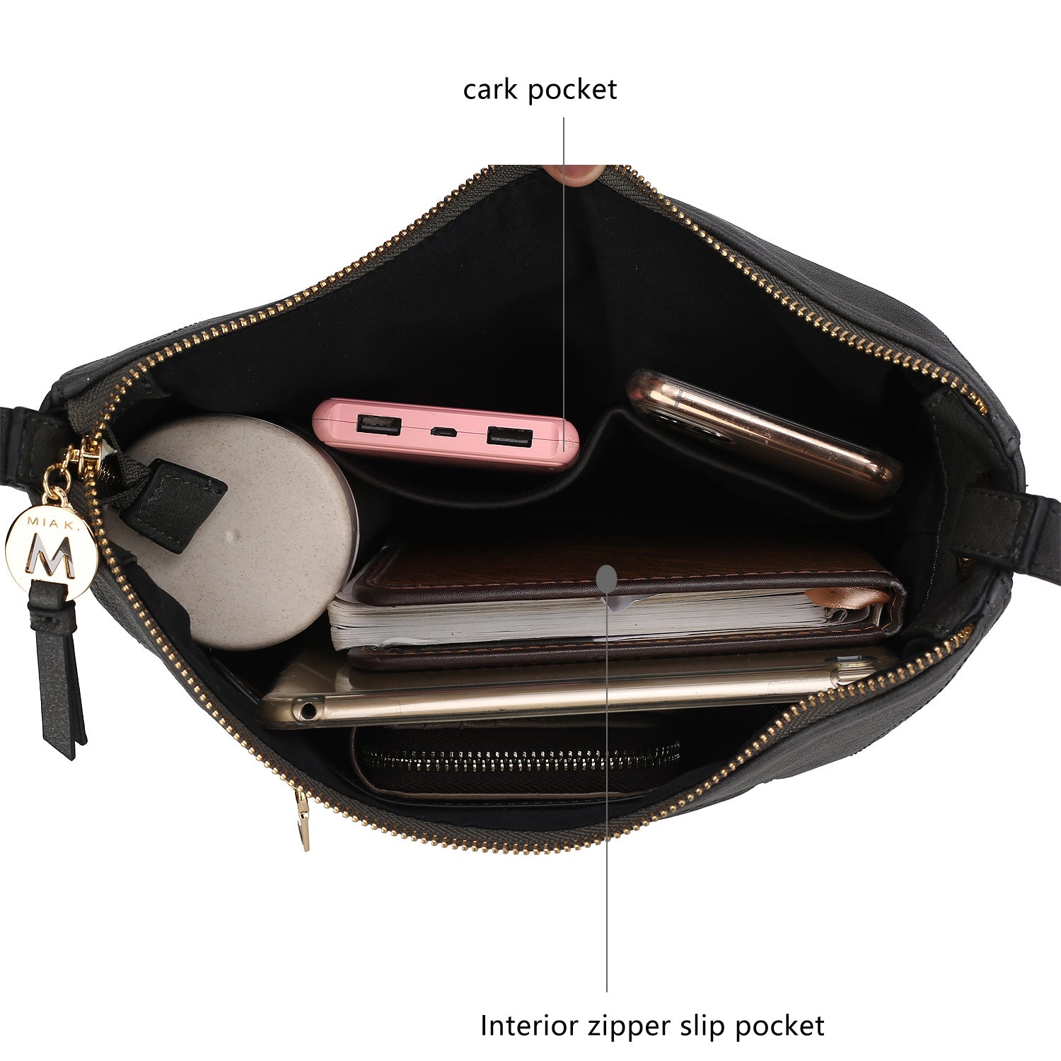 (charcoal)Lux Hobo Bag with Wallet by Mia K - BagNook