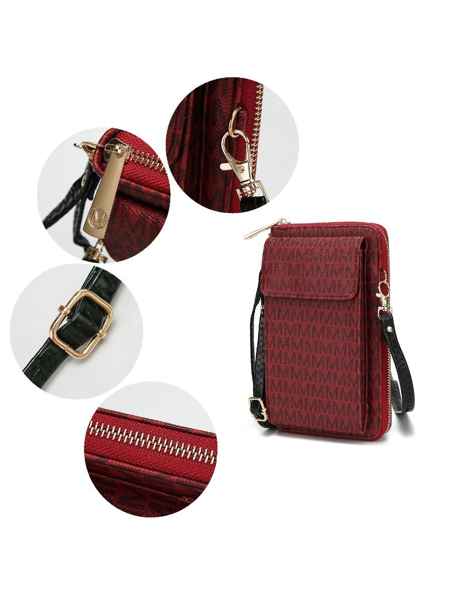 (burgundy)Mala Phone Wallet Vegan Leather Crossbody Bag by Mia k - BagNook