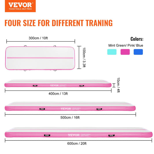 VEVOR Gymnastics Inflatable Air Mat, 4" Thick, 20ft Pink - BagNook